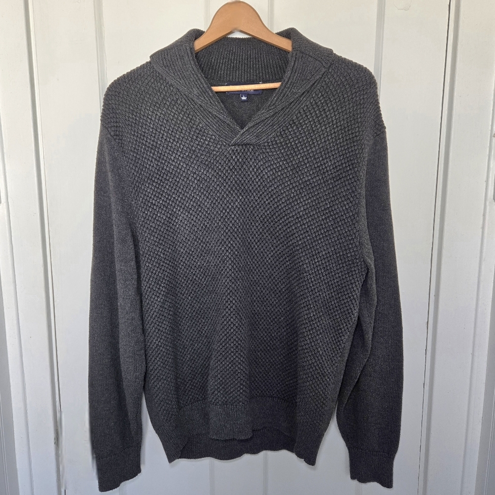 Roundtree‎ & Yorke Men's Shawl Collar Sweater Size L Fisherman Nautical Cotton *